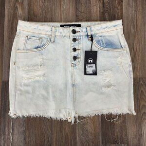 Ashley Mason Women's 30 Blue White Denim Light Wash Button Fly‎ Mini Jean Skirt